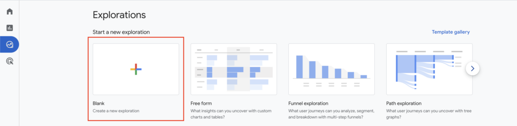 Explore report template options, red square around blank report option. 